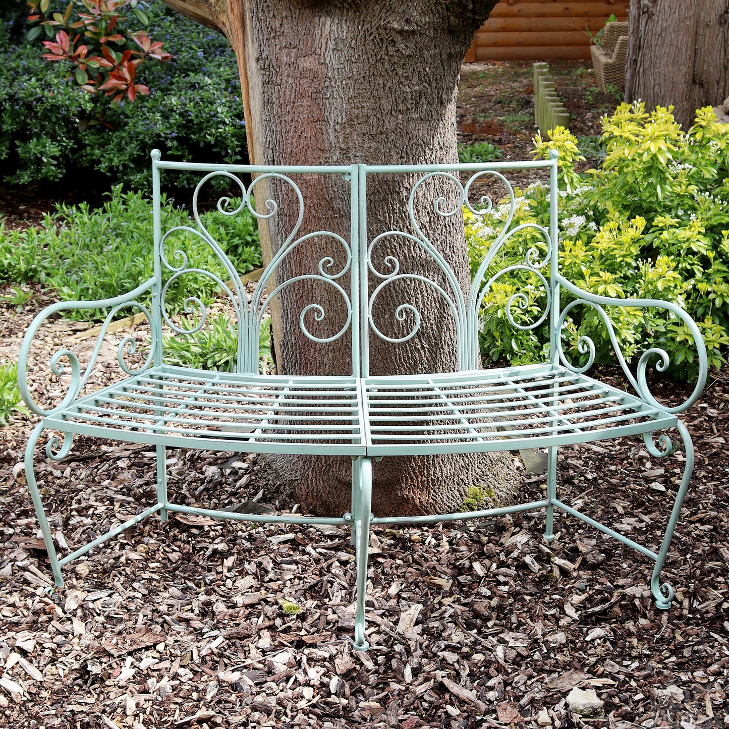 Verdigris Green Curved Garden Bench