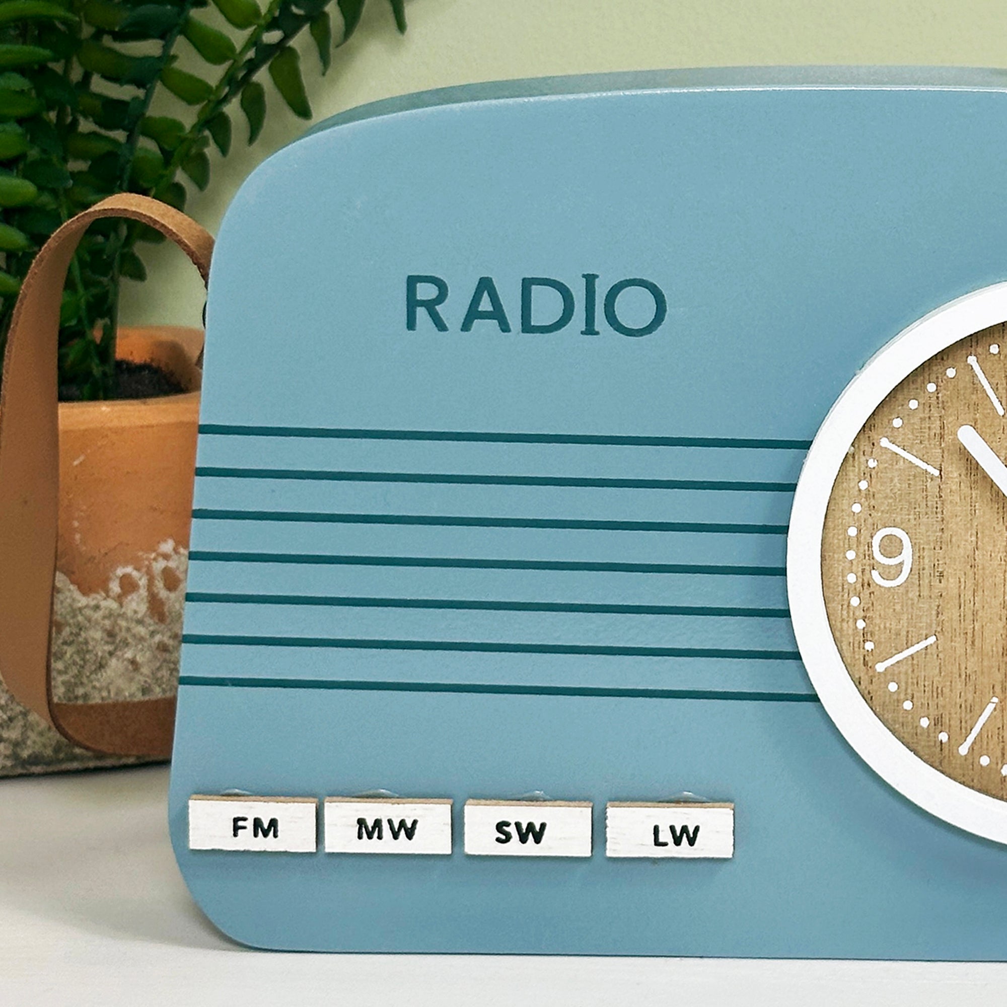 Blue Wood Radio Table Clock
