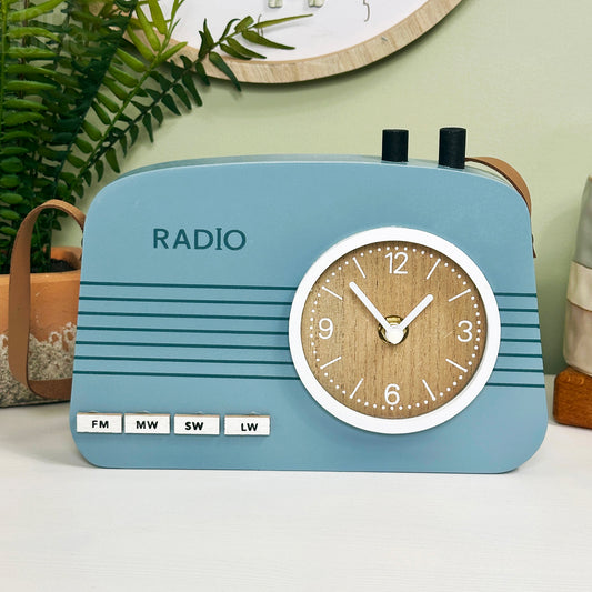 Blue Wood Radio Table Clock