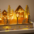 Light Up Wooden Christmas Village Scene