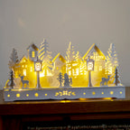 White Light Up Wooden Christmas Village Scene