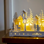 White Light Up Wooden Christmas Village Scene