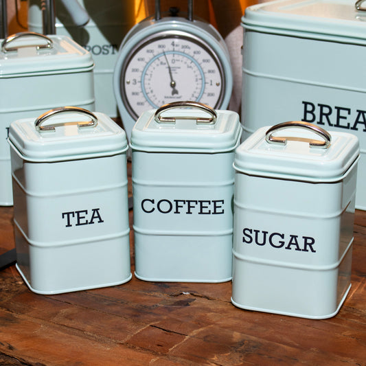 Retro Blue Tea Coffee Sugar Canisters