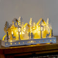 White Light Up Wooden Christmas Village Scene