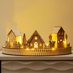 Round Light Up Wooden Christmas Village Scene