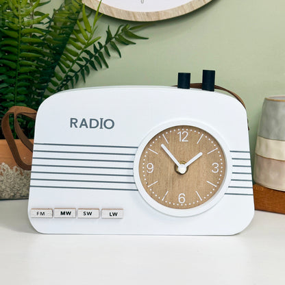 White Wood Radio Table Clock