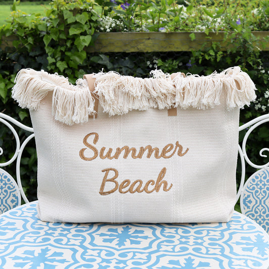 Beige Tasselled Summer Beach Bag
