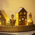 Round Light Up Wooden Christmas Village Scene