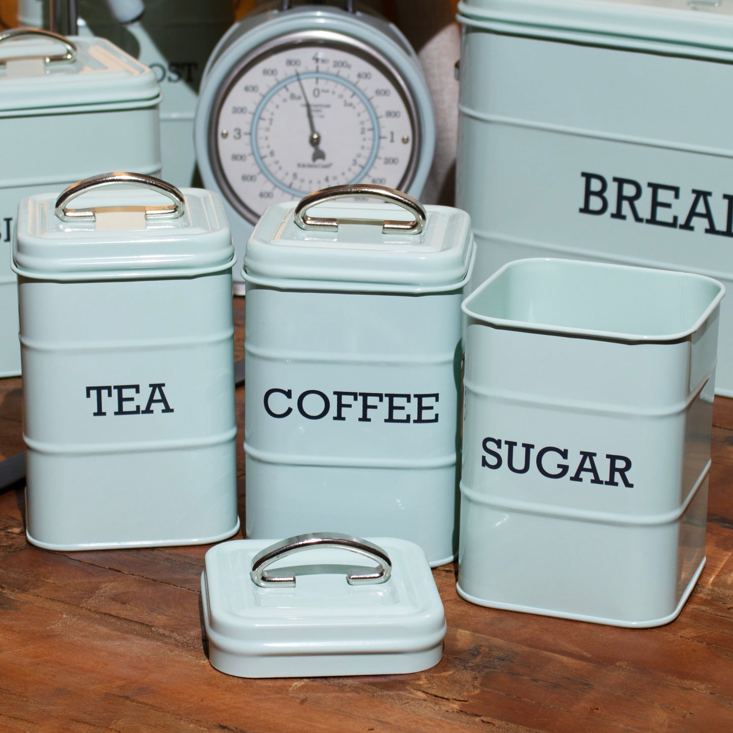 Retro Blue Tea Coffee Sugar Canisters