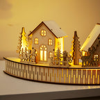 Round Light Up Wooden Christmas Village Scene