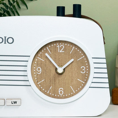 White Wood Radio Table Clock