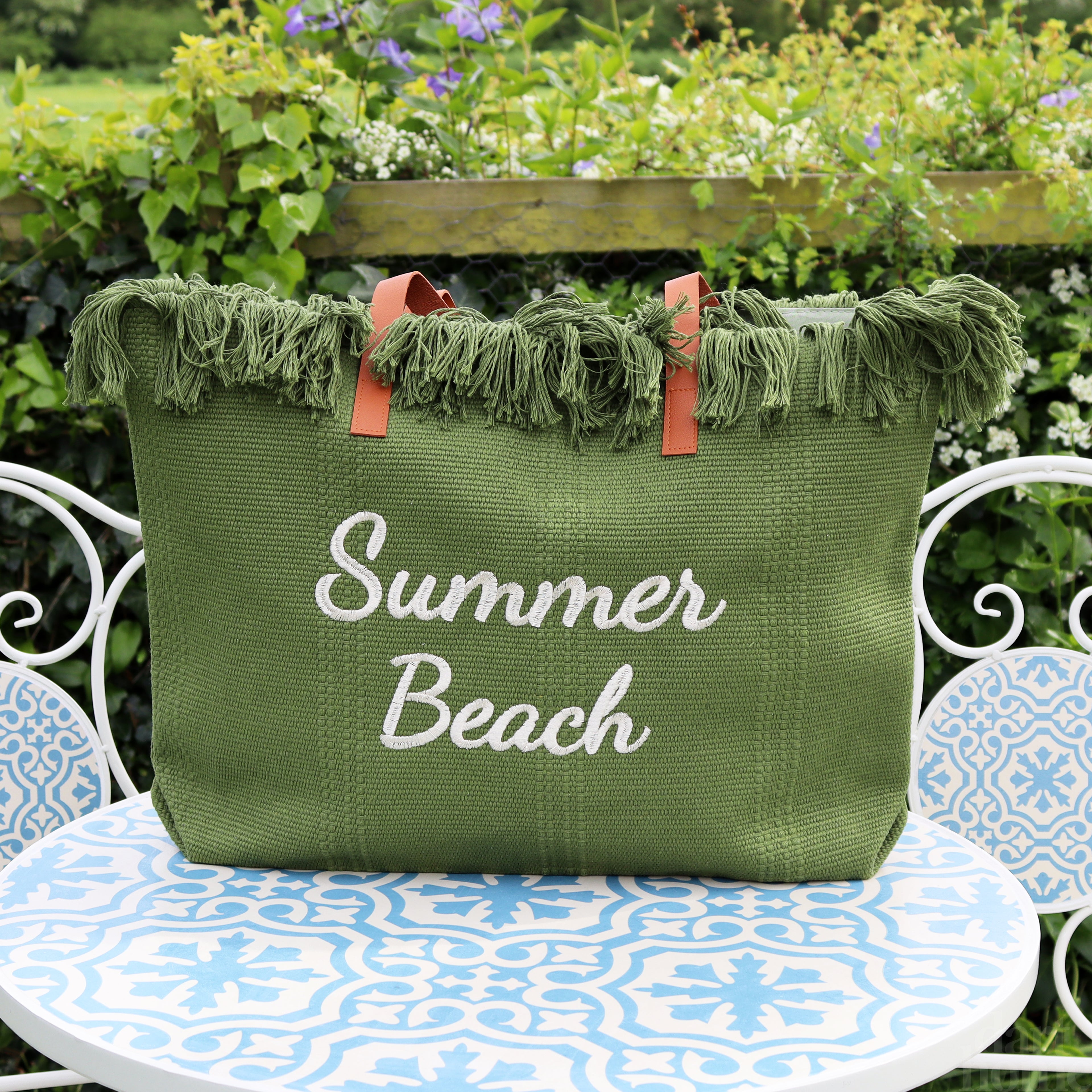Green Tasselled Summer Beach Bag