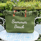 Green Tasselled Summer Beach Bag