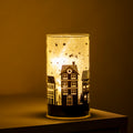 Light Up Christmas Houses Silhouette Glass Lantern