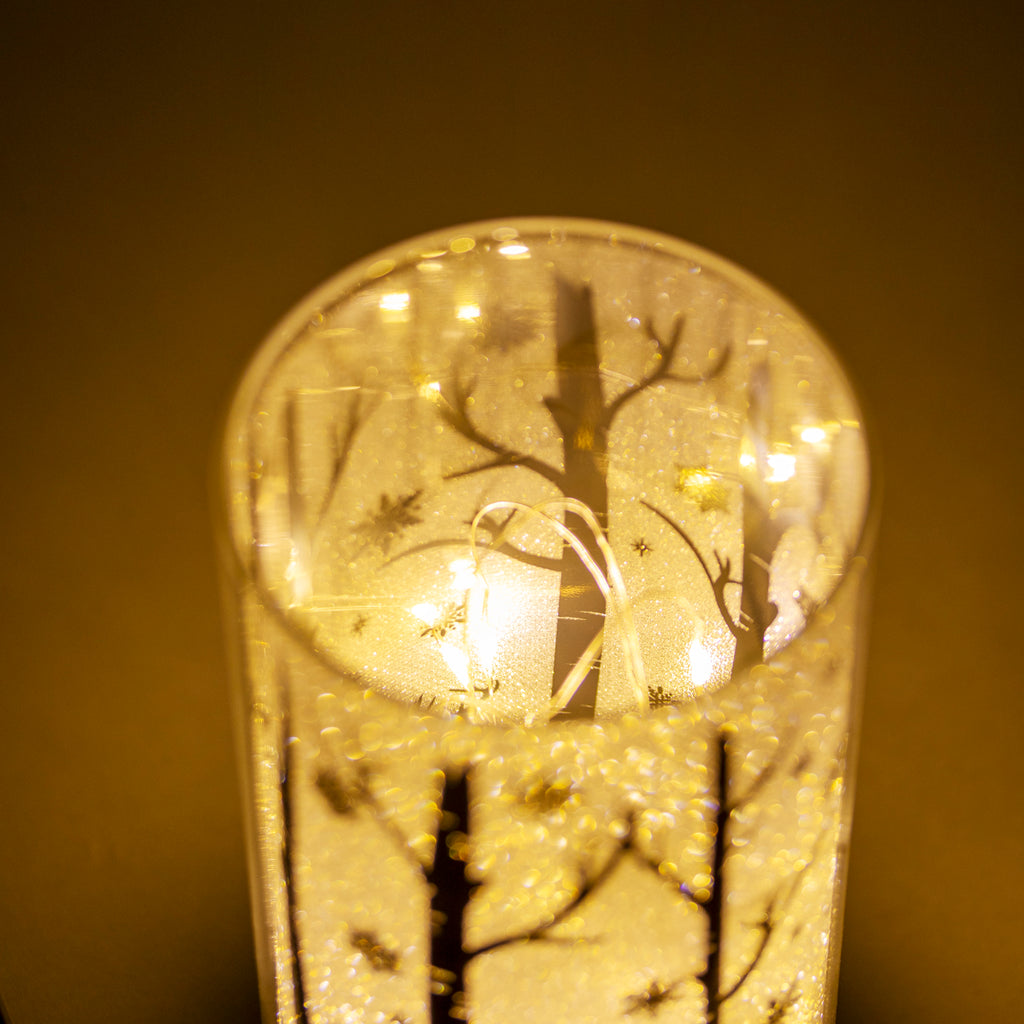 Light Up Christmas Stags Silhouette Glass Lantern