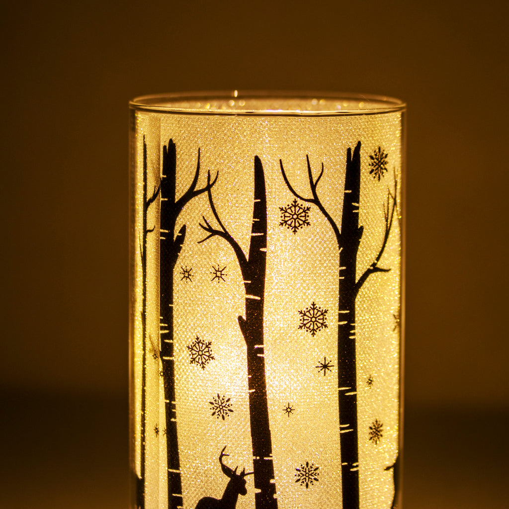 Light Up Christmas Stags Silhouette Glass Lantern