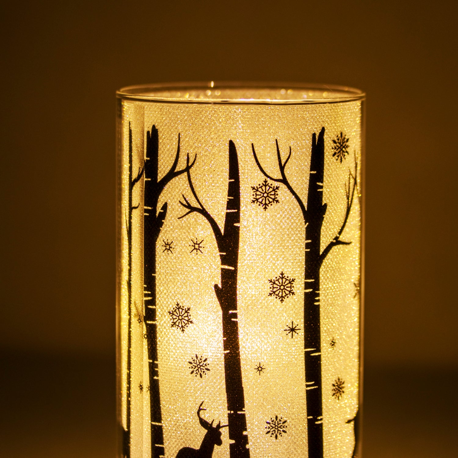 Light Up Christmas Stags Silhouette Glass Lantern
