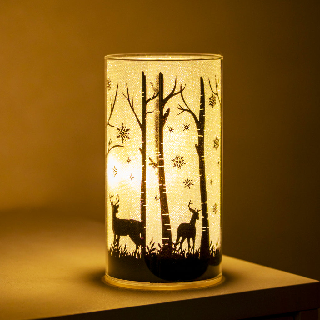 Light Up Christmas Stags Silhouette Glass Lantern