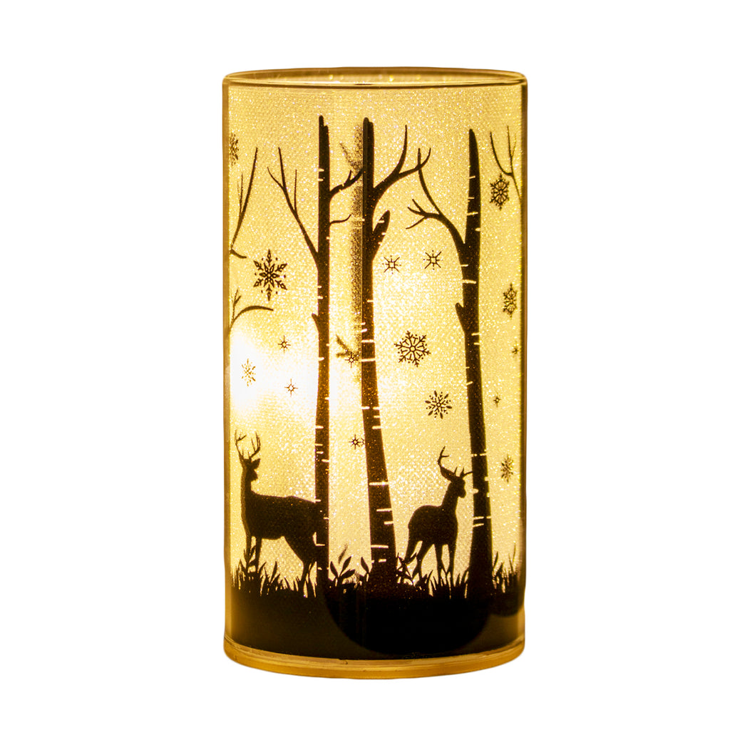 Light Up Christmas Stags Silhouette Glass Lantern