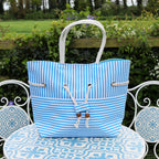 Light Blue Striped Beach Bag