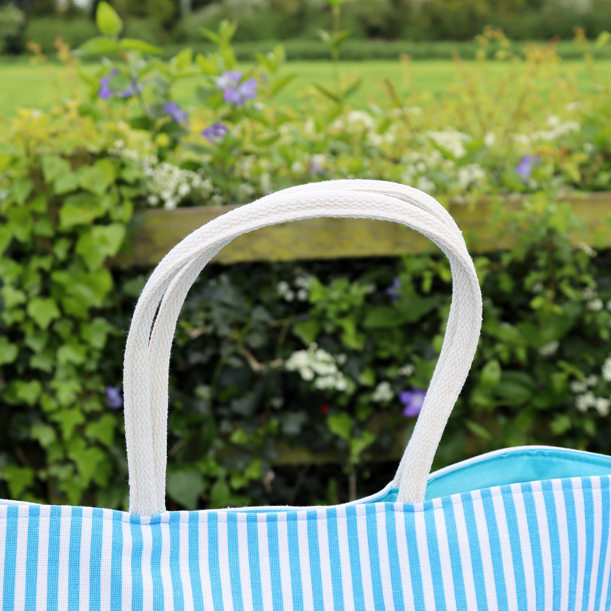 Light Blue Striped Beach Bag
