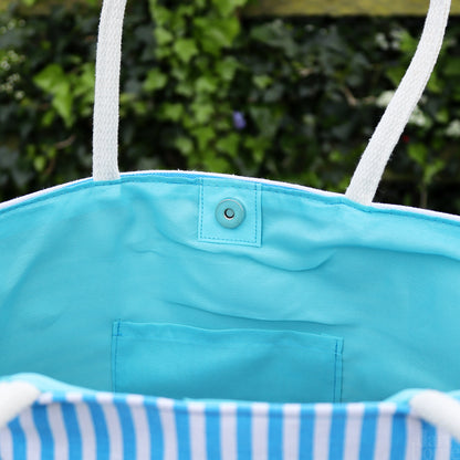 Light Blue Striped Beach Bag