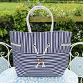 Navy Blue Striped Beach Bag