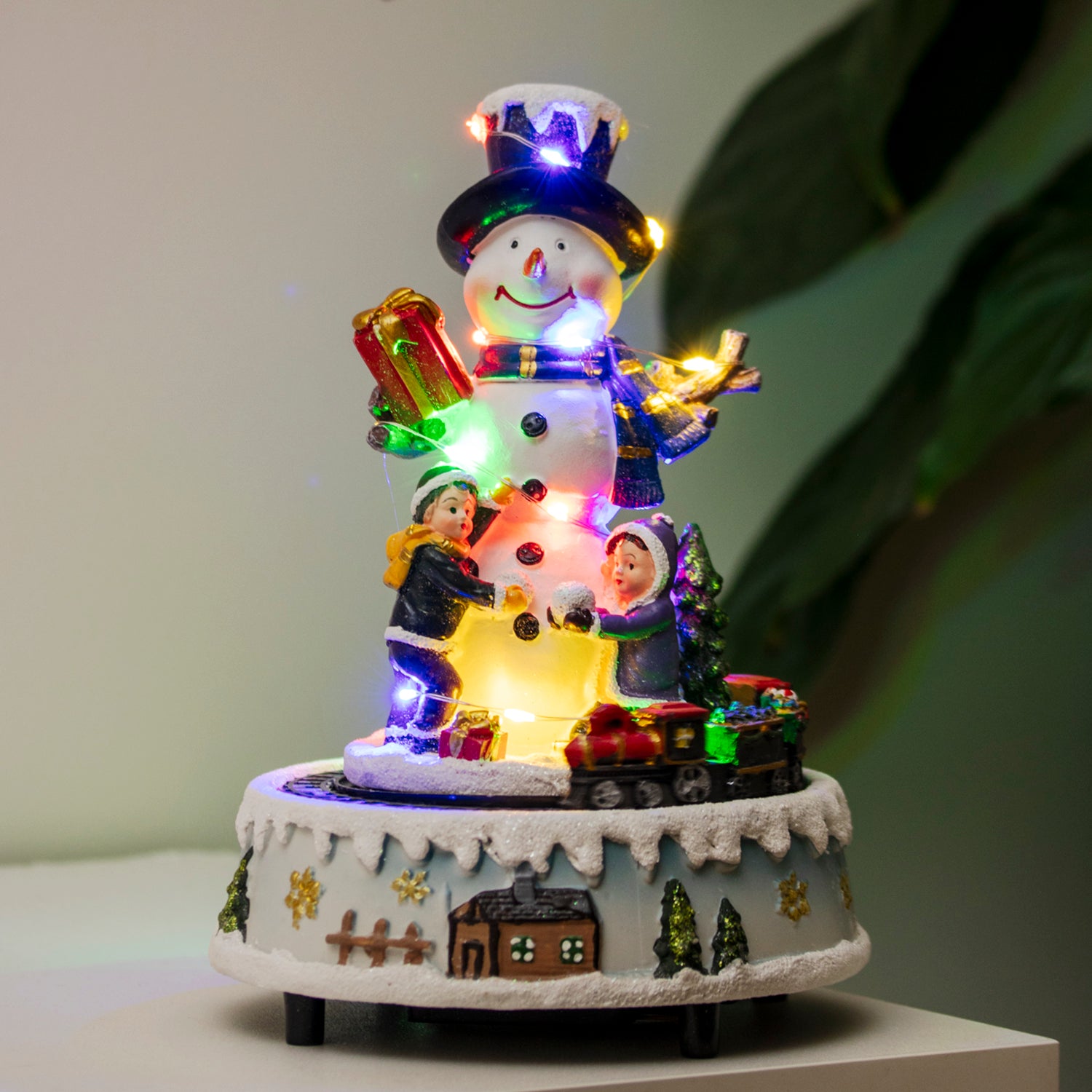 Light Up Musical Snowman Christmas Scene With Moving Train