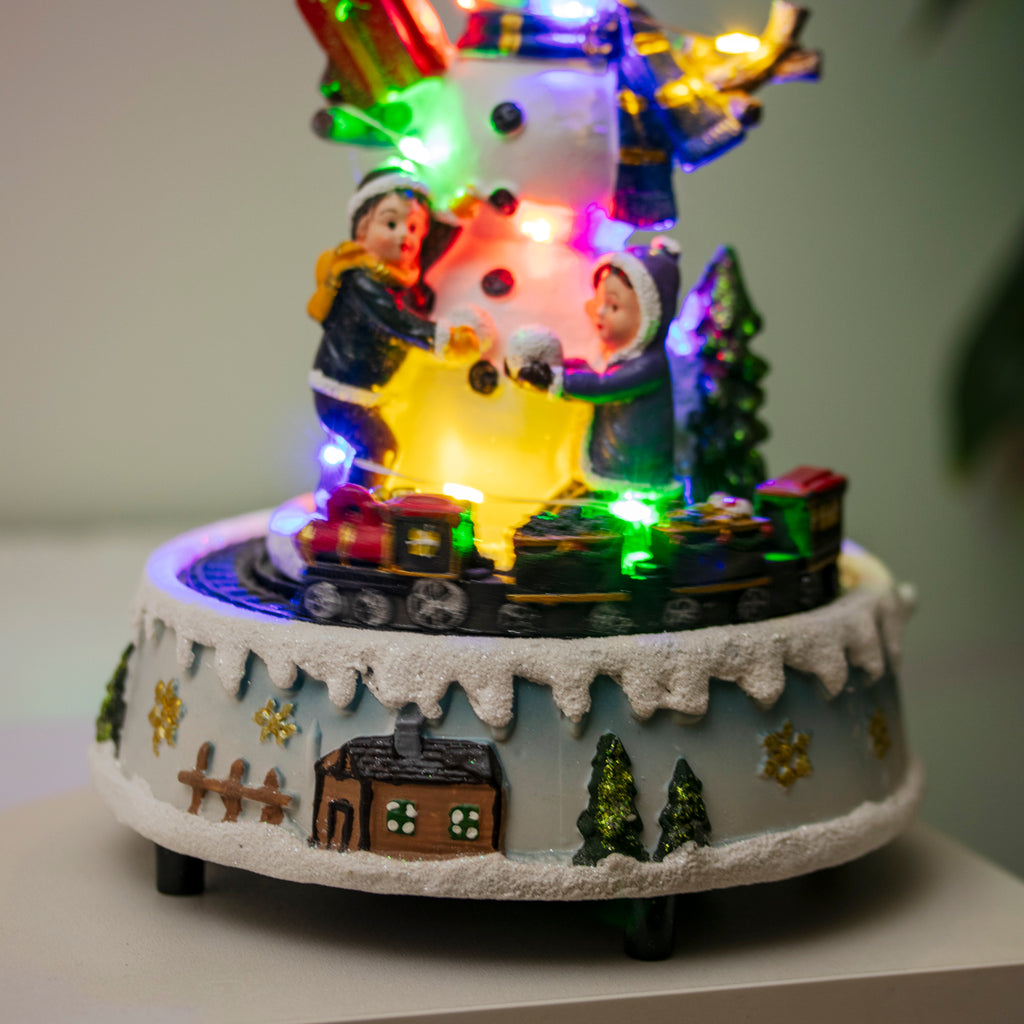 Light Up Musical Snowman Christmas Scene With Moving Train