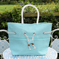 Teal Green Striped Beach Bag