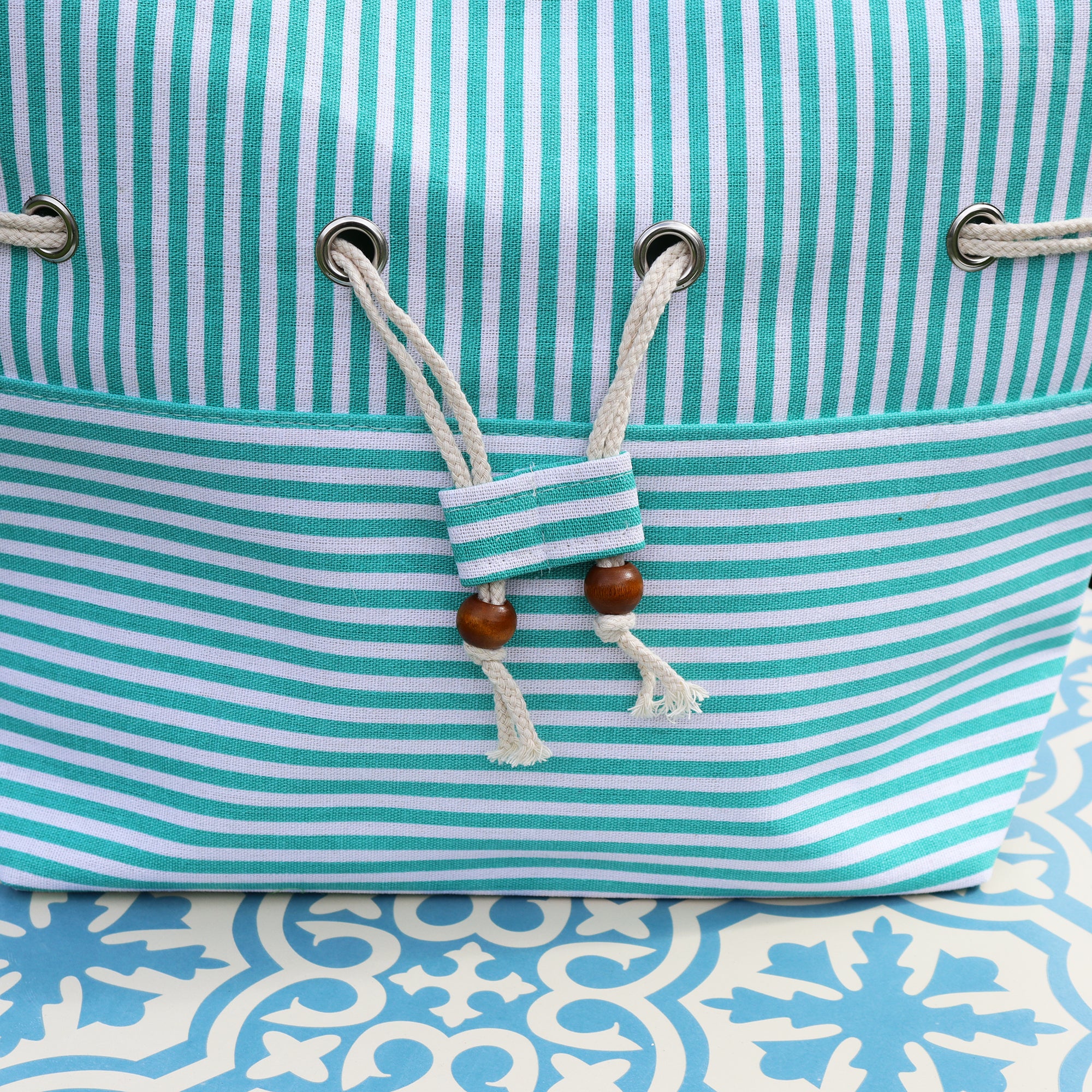 Teal Green Striped Beach Bag