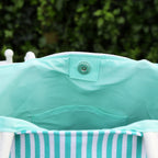 Teal Green Striped Beach Bag