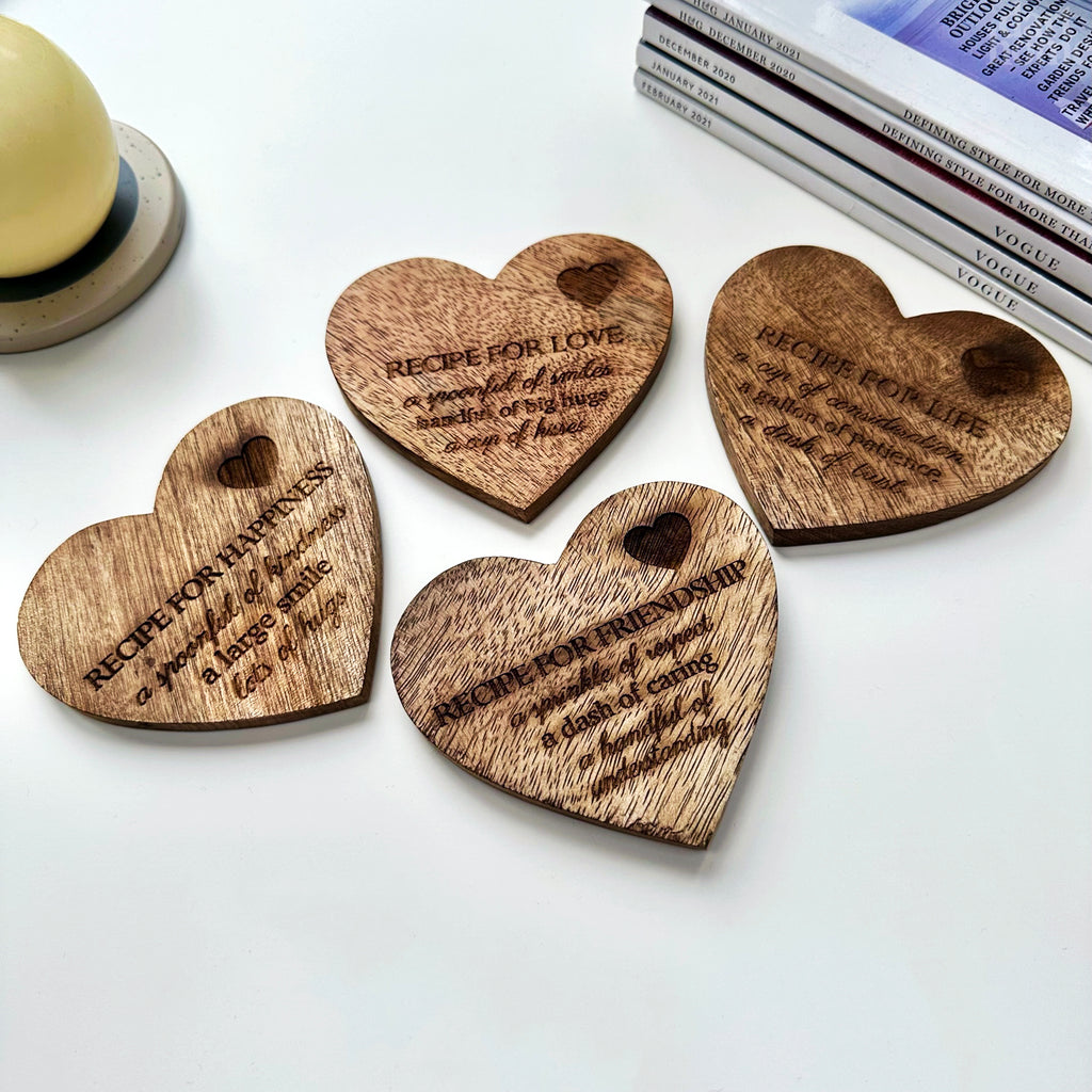 Set Of Love Heart Recipe For Life Coasters