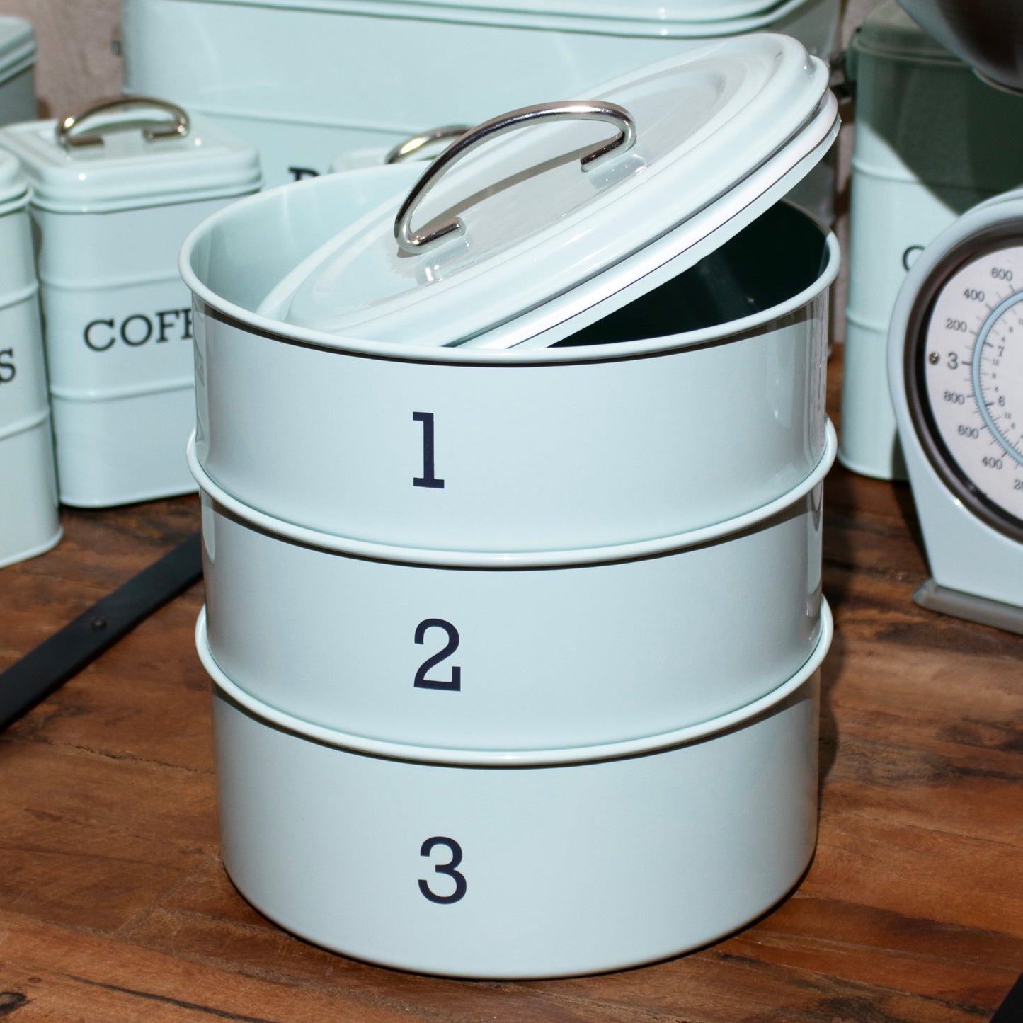 Retro Blue 3 Tier Stacking Cake Tins