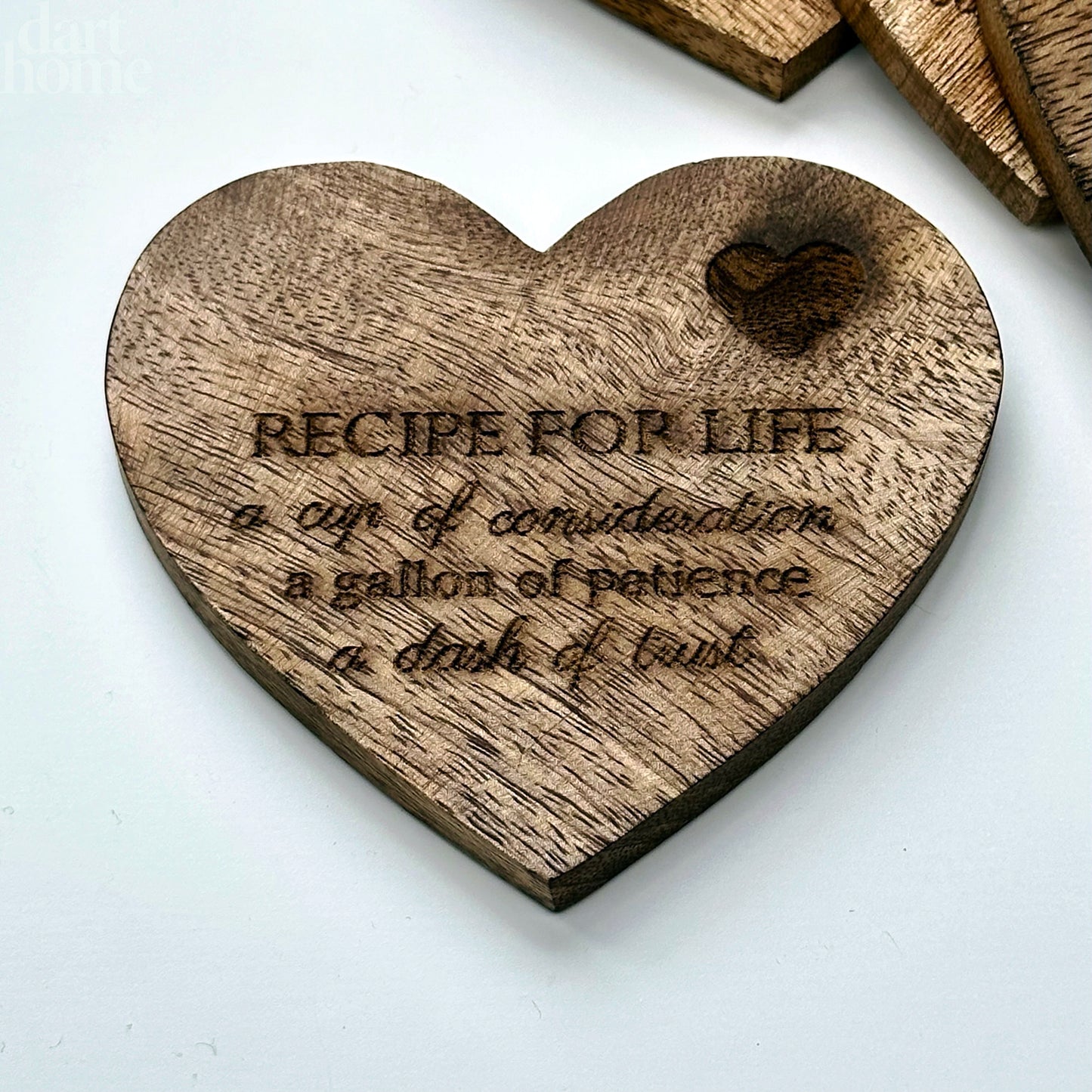 Set mit Untersetzern „Love Heart Recipe For Life“.