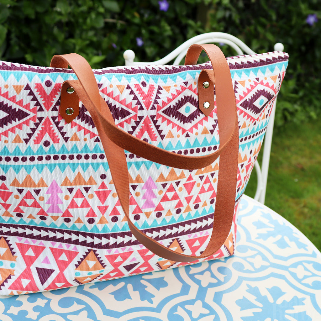 Tribal Aztec Canvas Beach Bag