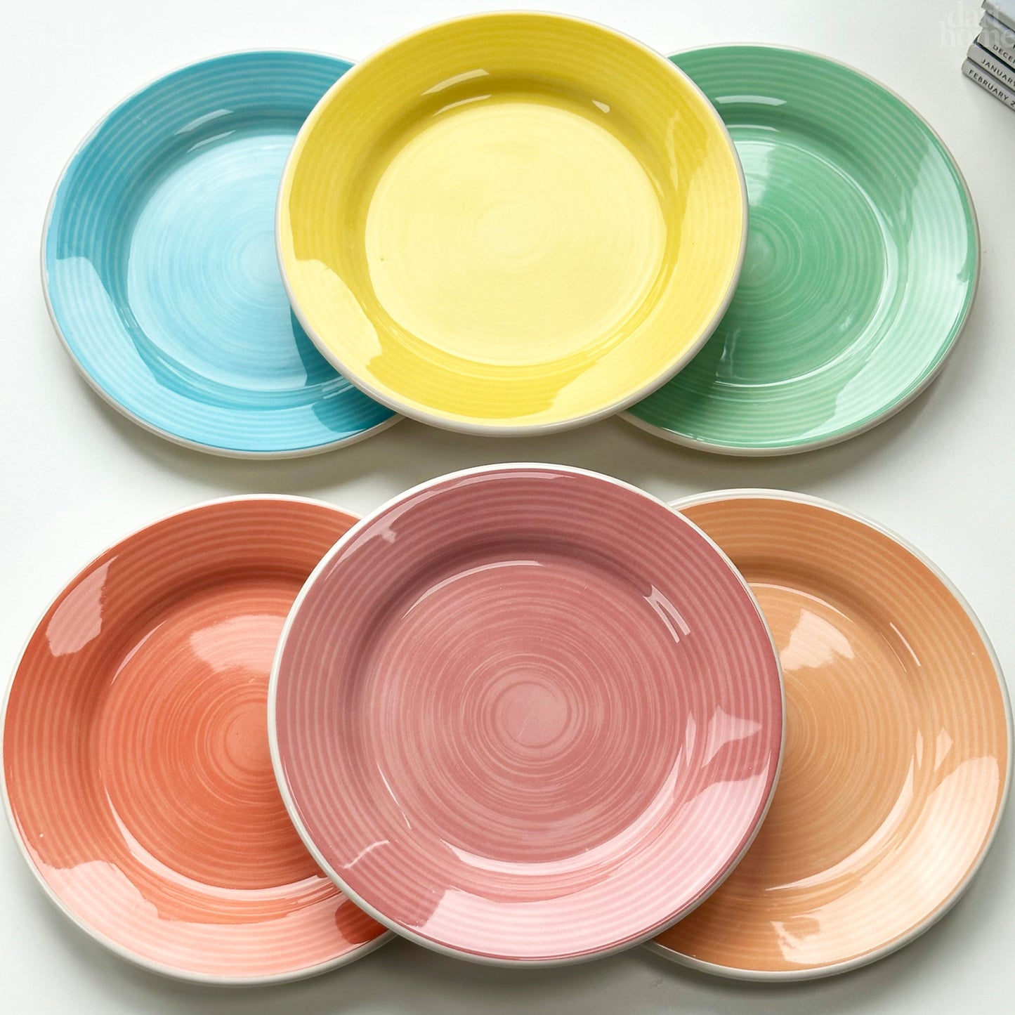 Set Of 6 Stoneware Rainbow Dessert Plates