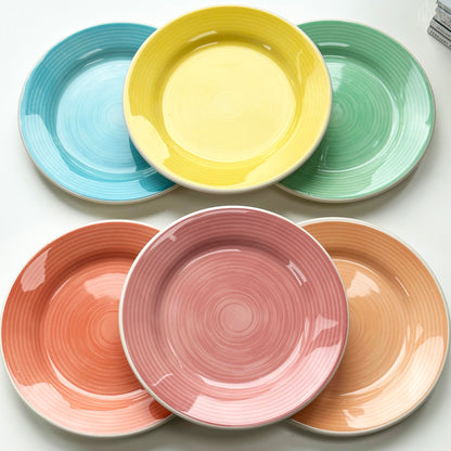 Set Of 6 Stoneware Rainbow Dessert Plates