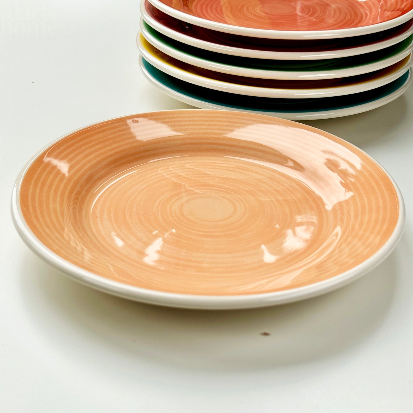 Set Of 6 Stoneware Rainbow Dessert Plates