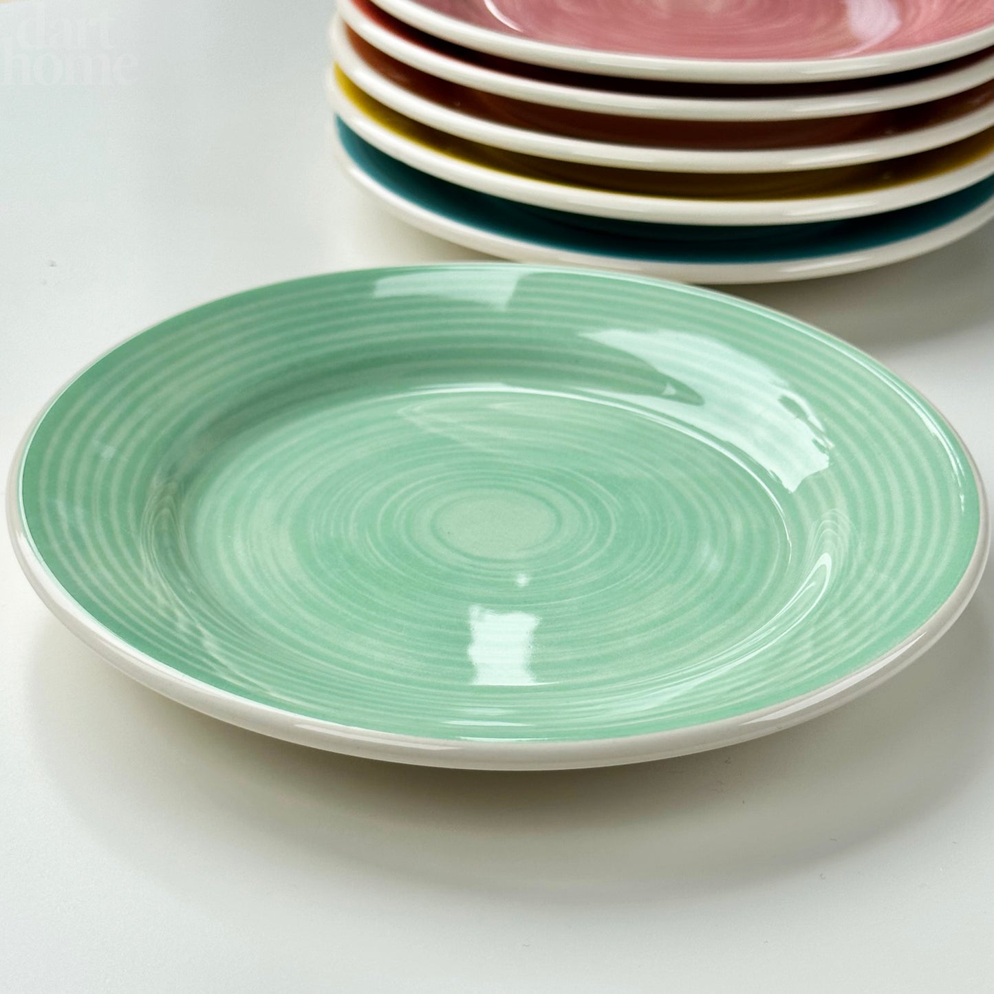 Set Of 6 Stoneware Rainbow Dessert Plates