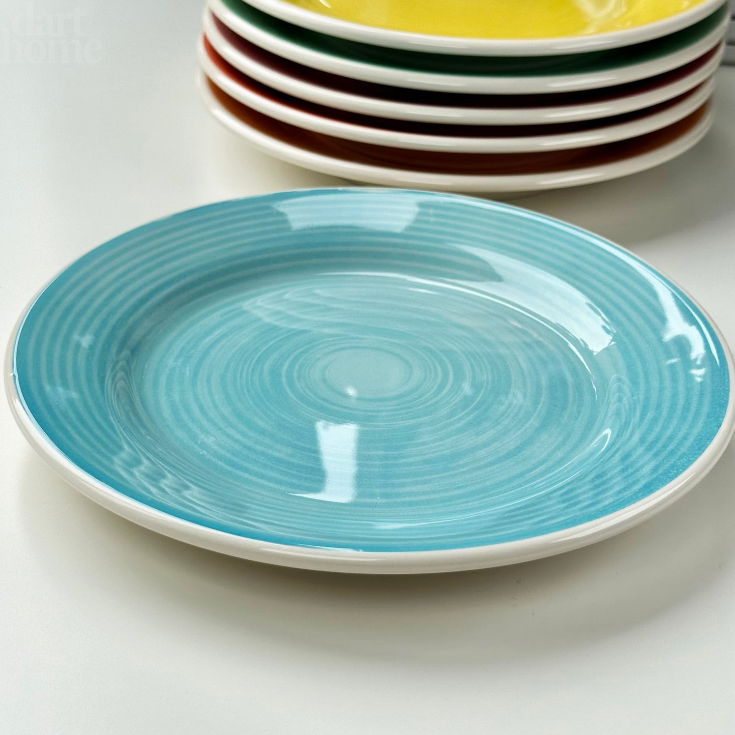 Set Of 6 Stoneware Rainbow Dessert Plates