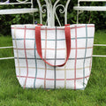 White And Red Tartan Canvas Beach Bag