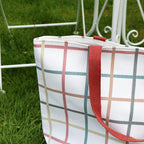 White And Red Tartan Canvas Beach Bag