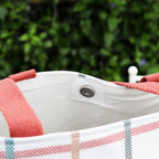 White And Red Tartan Canvas Beach Bag