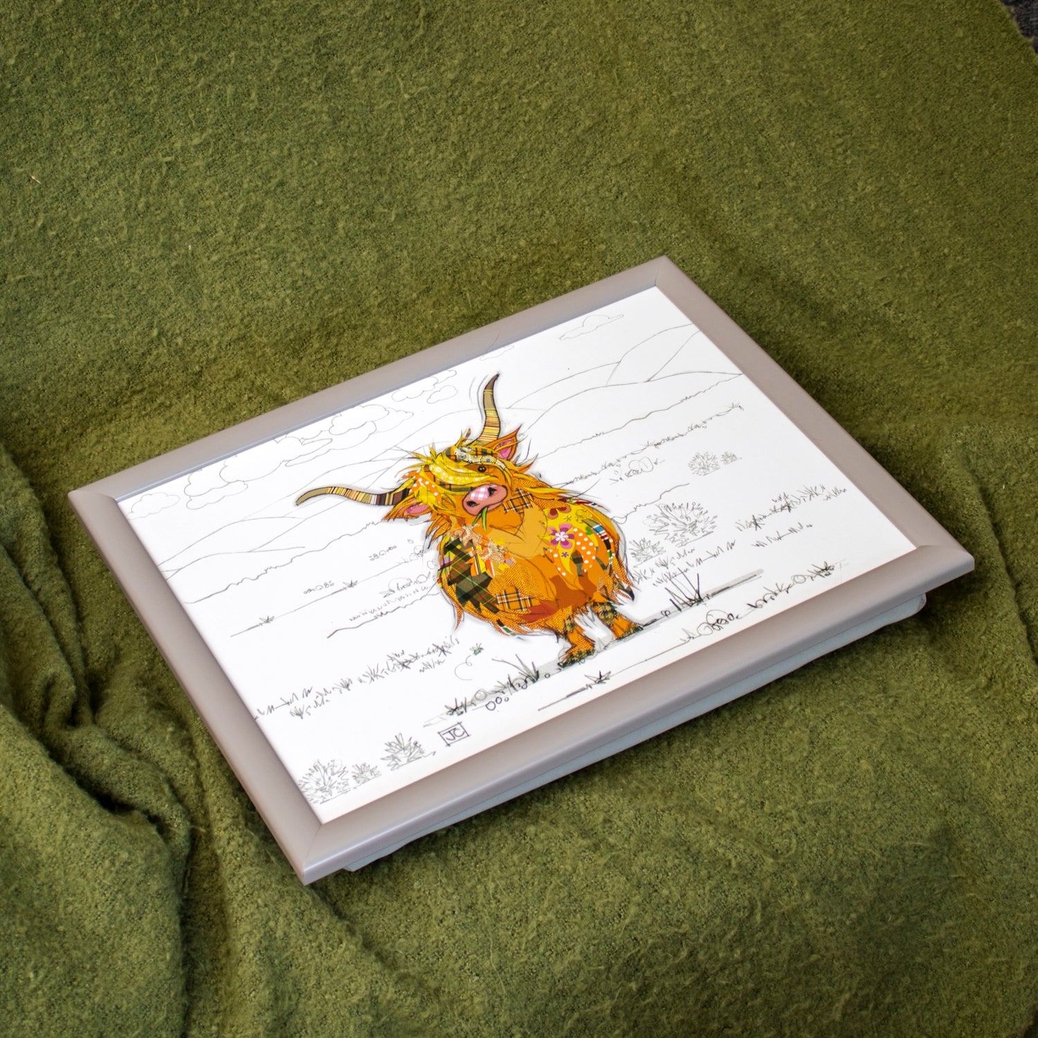 Highland Cow Bug Art Cushioned Lap Tray