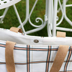White And Brown Tartan Canvas Beach Bag