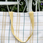 White And Yellow Tartan Canvas Beach Bag