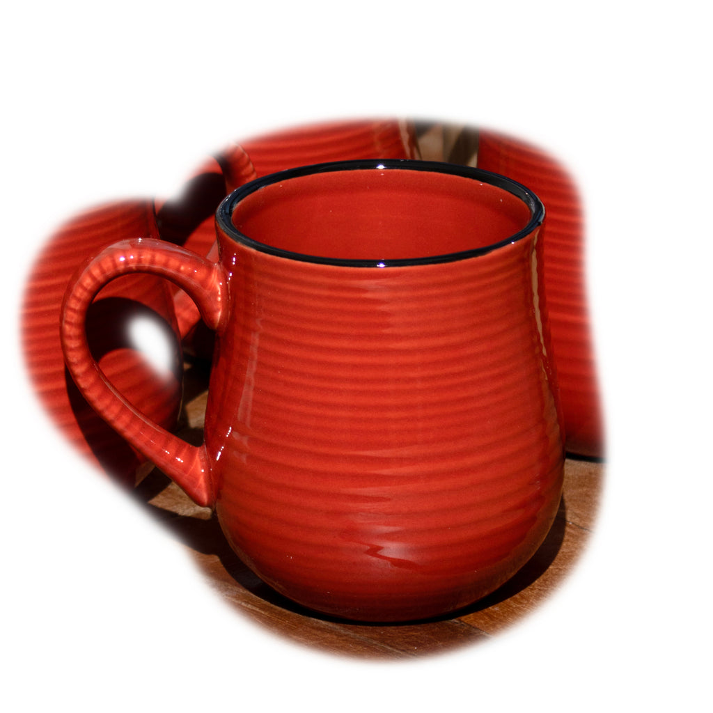Sets Of 4 Red Ribbed Barrel Mugs