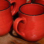 Sets Of 4 Red Ribbed Barrel Mugs