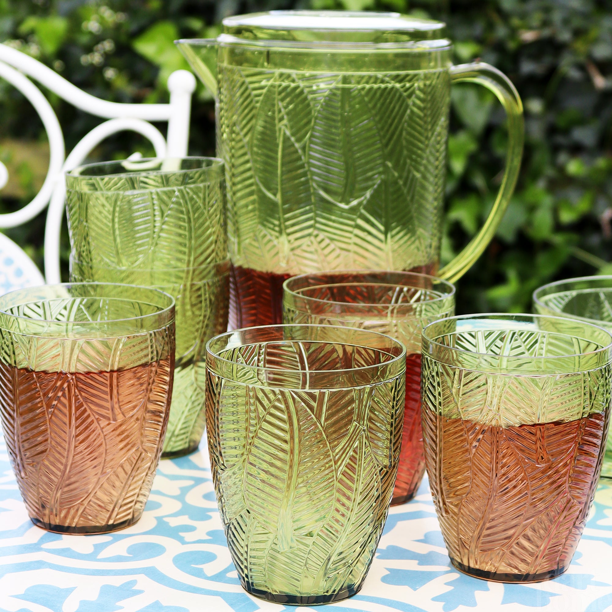 5 Piece Green Leaf Picnic Jug And Tumbler Set